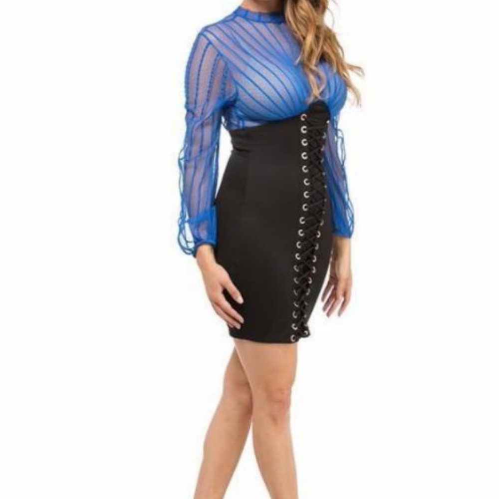 Royal blue contast underbust dress